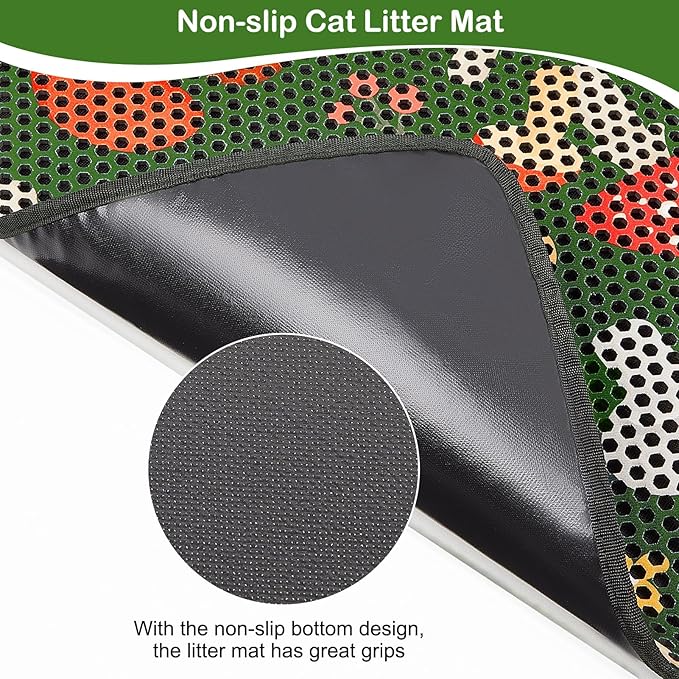 Bienbee Cat Litter Mat, 46"x27" Jumbo Litter Mat Double Layer Litter Trapping Mat,Reduces Tracking and Keeps Floors Clean, Jungle Mushroom XL