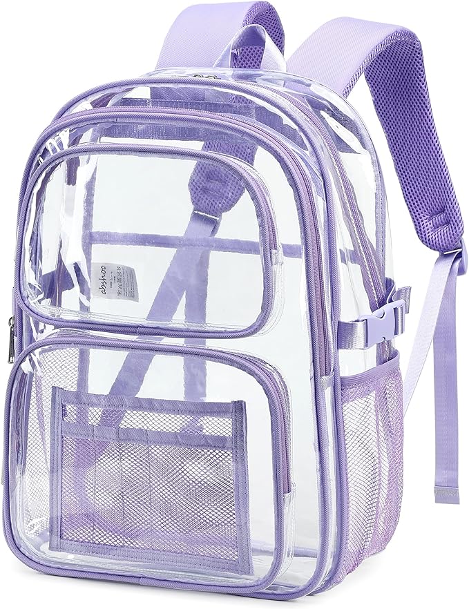 abshoo Large Heavy Duty Girls Clear Backpack for School Bookbag Transparent Multi Pocket Backpacks for Women (Purple)