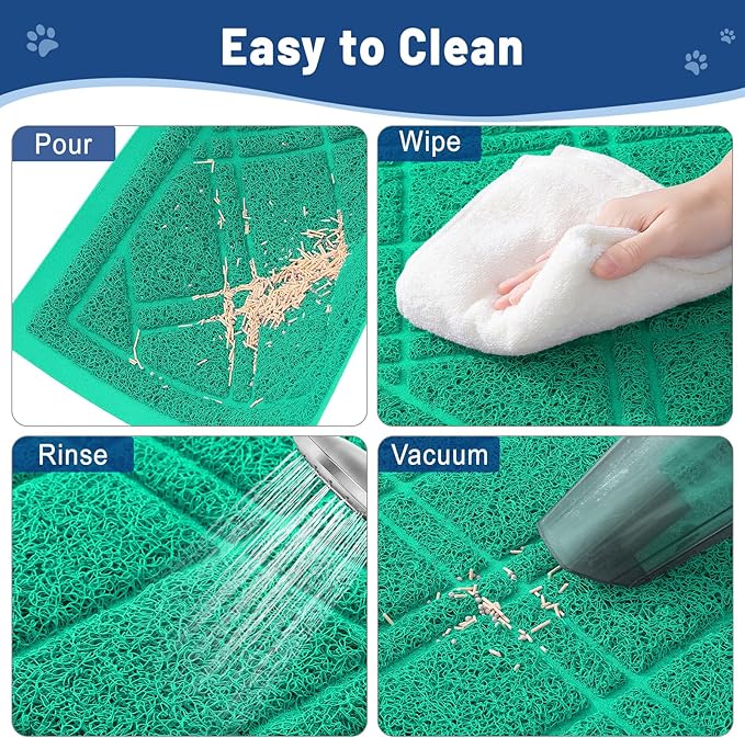 Smiry Cat Litter Box Mat 30x17, Non-Slip Water Resistant Litter Trapping Mat, Easy Clean Less Waste and Urine-Locking Cat Carpet for Indoor, Green