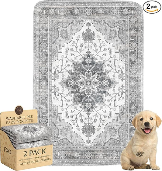 Washable Pee Pads for Dogs,Great Urine Absorbent Reusable Puppy Training Pads,Waterproof,Leak-Proof & Non-Slip Potty Pads for Whelping,Crate，Playpen，Bed.(Gray Floral, 24" x36" )