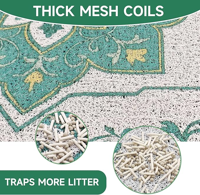 Cat Litter Mat, 24" x 16" Litter Box mat, Traps 100% Litter, Non-Slip Kitty Litter Trapping mats, Small Cute Litter mat, Easy Clean for Scatter Control, Bohe cat Food mat, Urine Waterproof
