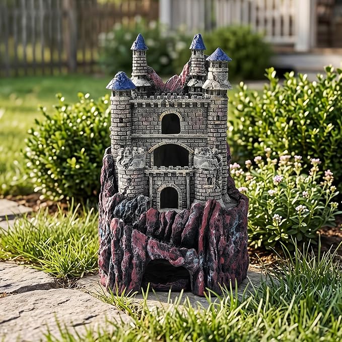 Teaeeno Age-of-Magic Wizard’s Castle Aquarium Décor-Resin for Freshwater and Saltwater Fish Tanks-Large House Ornament Kit -Gnome Fish Tank Decor Aquarium Decor-Charming Mermaid Decor Statue (Purple)