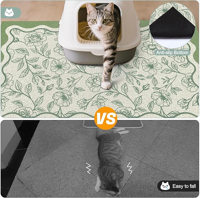Glittme Premium Cat Litter Mat 33"x22" - Non-Slip & Waterproof Litter Trapping Mat for Litter Boxes - Soft Mesh Kitty Sand Catcher Pad Easy to Clean & Washable Floor Protector