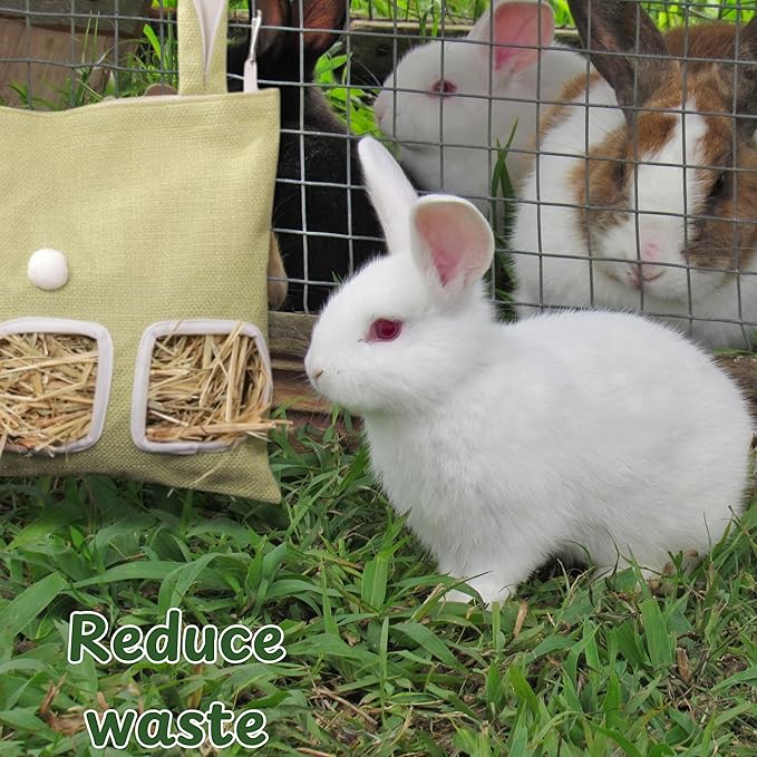 Cute Hanging Rabbit Hay Feeder Bag, Guinea Pig Hay Bag, Bunny Feeders Holder Storage For Small Pets Bunnies Chinchilla Hamster Rats, Guinea Pig Accessories For Cage, Bunny Accessories For Cage (Green)