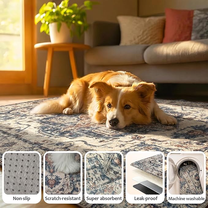 Washable Pee Pads for Dogs, Reusable Puppy Potty Training Pads, Ultra-Absorbent Thick Waterproof Leak-Proof Non-Slip Pads & Mat for Crate, Playpen, Floor, Whelping & Housebreaking , 2 Pack 54"x54"