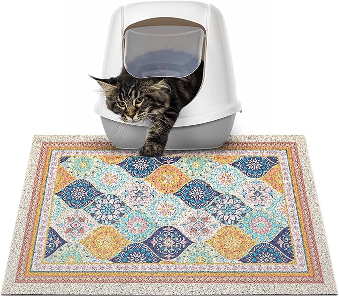 Glittme Cat Litter Mat with Non-Slip Bottom Litter Box Mat 24"X15" Litter Trapping Mat Easy to Clean Washable Cat Food Mat for Kitty,S