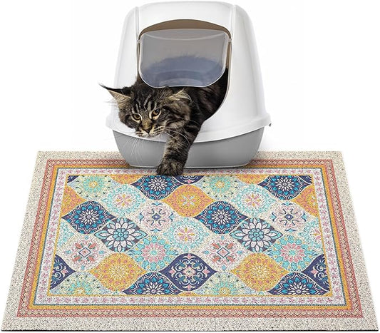 Glittme Cat Litter Mat with Non-Slip Bottom Litter Box Mat 24"X15" Litter Trapping Mat Easy to Clean Washable Cat Food Mat for Kitty,S