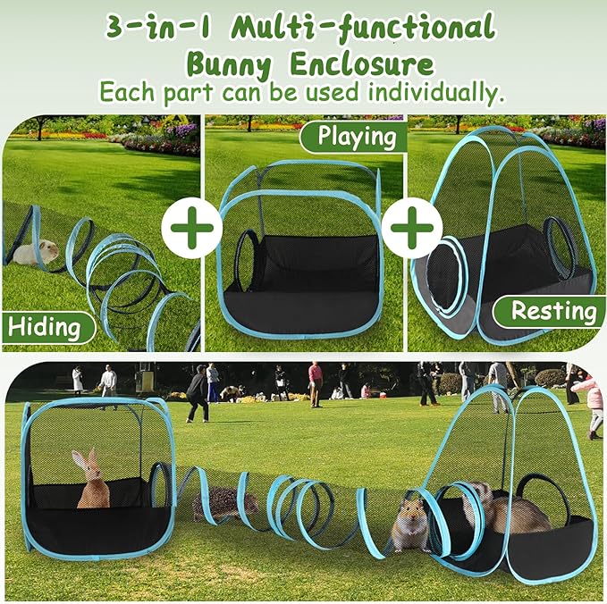 YUEPET Large Bunny Tunnel Hideout Breathable Rabbit Playpen with Tunnel Cube Tent,Portable Small Animal Tubes & Tunnels for Indoor Outside Dwarf Rabbits Guinea Pigs Hamsters Ferrets