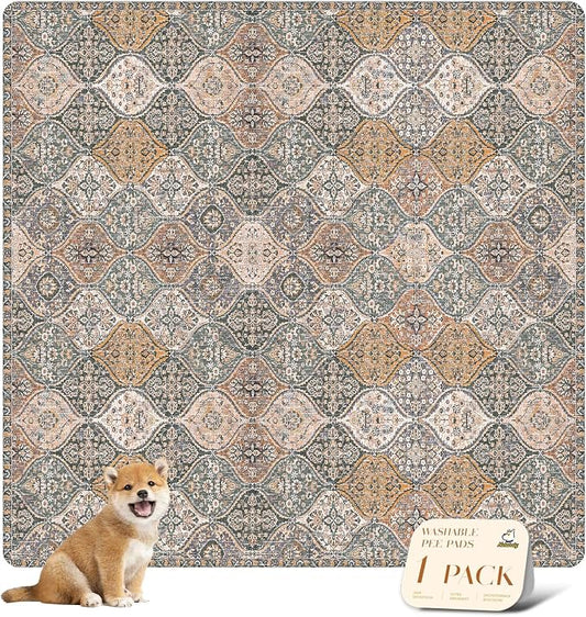 nunubaby Washable Pee Pads for Dogs, Stylish, Non-Slip and Leak-Proof Pee Pads. Reusable Potty Pads for Dogs for Crates and Floors.(Brown/Multi,72" x72" )