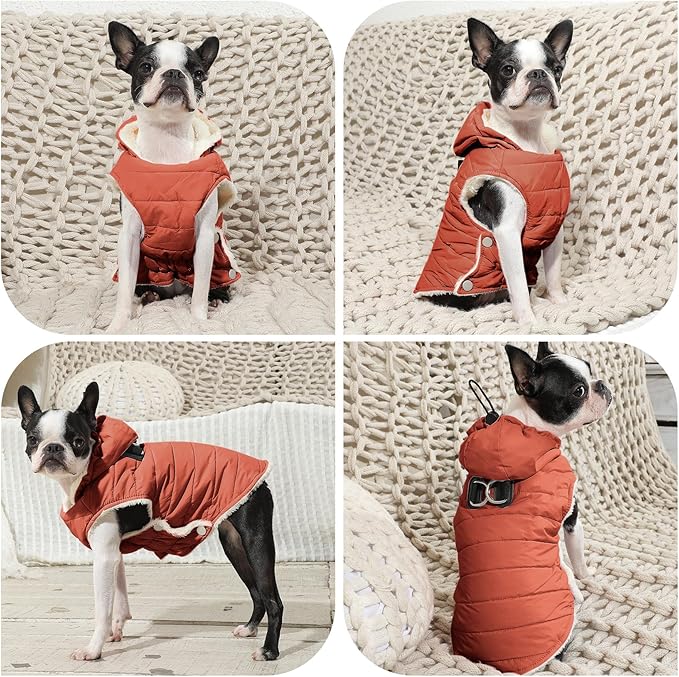 Vecomfy Fleece Lining Dog Hoodie with Harness Built in,Extra Warm Large Dog Jacket in Winter Doggie Coats with Drawstring Hooded,Orange XXXL
