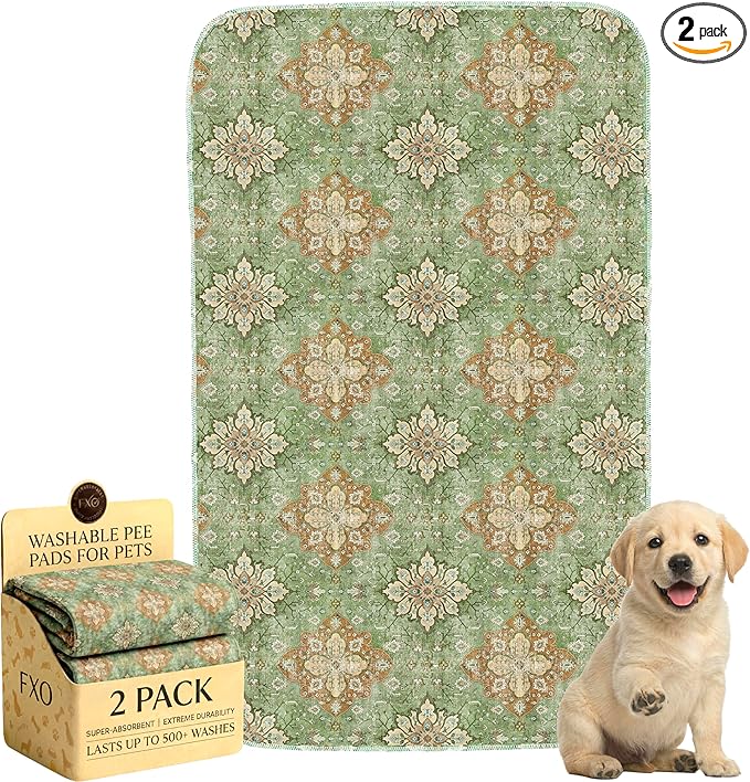 Washable Pee Pads for Dogs,Great Urine Absorbent Reusable Puppy Training Pads,Waterproof,Leak-Proof & Non-Slip Potty Pads for Whelping,Crate，Playpen，Bed.(Green Floral Flat, 24" x36" )