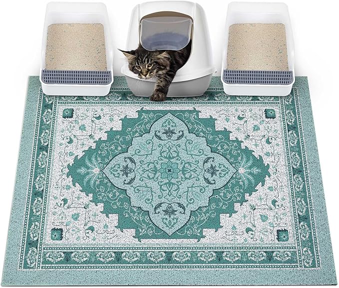 Glittme Cat Litter Mat with Non-Slip Bottom Litter Box Mat 40"X30" Litter Trapping Mat Easy to Clean Washable Cat Food Mat for Kitty,XL
