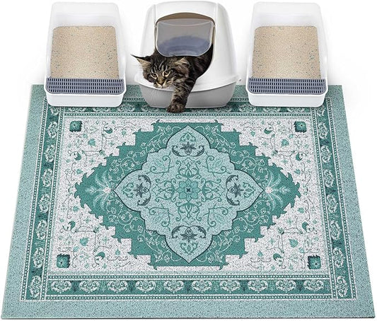 Glittme Cat Litter Mat with Non-Slip Bottom Litter Box Mat 40"X30" Litter Trapping Mat Easy to Clean Washable Cat Food Mat for Kitty,XL