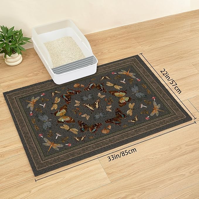 Unicorn Catcher Cat Litter Mat 24" x 15" Non-Slip Litter Box Mat Washable Litter Catcher Mat for Litter Box Indoor Food Mat Supplies Essentials,Dark Brown
