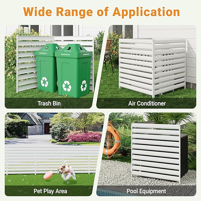CJF Outdoor Privacy Screens, 42" H x 38" W Metal Air Conditioner Fence Panels, Pool Equipment Enclosure, Trash Can Screens Fence Kit for Outside Backyard Patio(Withe/1-Panel)