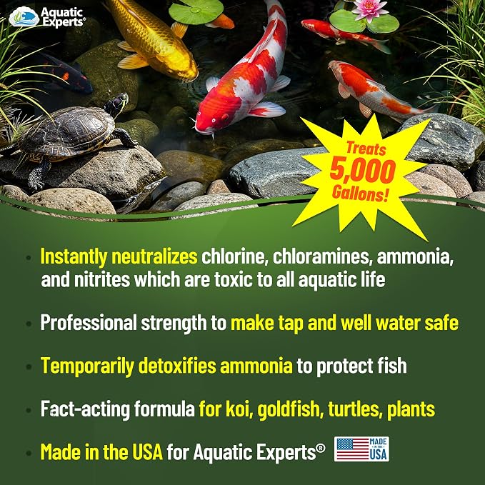 PondFirst Pond Water Conditioner - Concentrated Instant Dechlorinator for Fish Ponds, Makes Water Safe for Koi and Goldfish, Made in The USA, Aquatic Experts (Liquid - 500 ml)