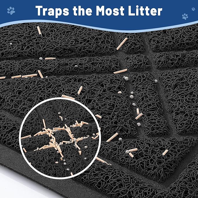 Smiry Cat Litter Box Mat 36x24, Non-Slip Water Resistant Litter Trapping Mat, Easy Clean Less Waste and Urine-Locking Cat Carpet for Indoor, Black