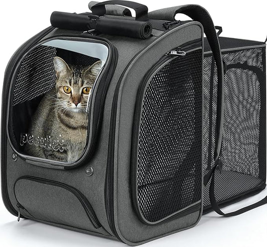 Pecute Cat Backpack Carrier Expandable, Large Space Cat Bubble Backpack, Breathable Cat Carrier, Shaded Dog Backpack Carrier for Travel, Hiking, Vet,12.6" L x 10.2" W x 16.5" H, Gray