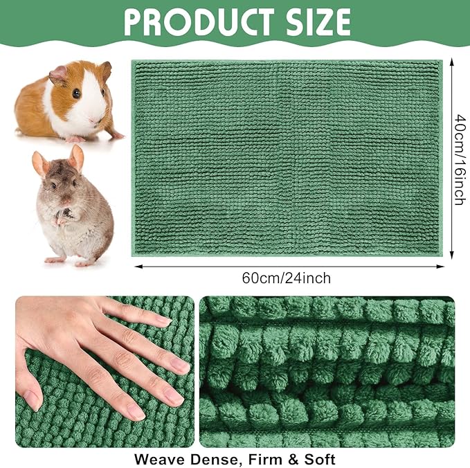 Amylove 4 Pcs Guinea Pig Cage Liner Washable Fleece Pee Pads Pet Dog Cat Bedding Training Mat for Small Animal Guinea Pig Puppy Bunny Hamster(16 x 24 Inch,Rectangular,Dark Green)