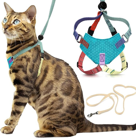Houdini™ Escape Proof Cat Harness and Leash Set by OutdoorBengal – Tactical Vest for Walking – Comfy, Adjustable and Lightweight - Houdini Cat Harness Escape Proof for Cats + Cat Leash (Multicolor, M)