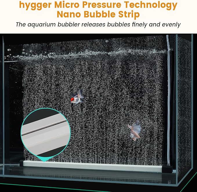 hygger Aquarium Bubble Strip, Nano Air Bubble Curtain Wall Aquarium Air Stone Kit, Quiet High Dissolved Oxygen Diffuser Fish Tank Bubbler Decorations for Freshwater Saltwater (13.8 Inch)