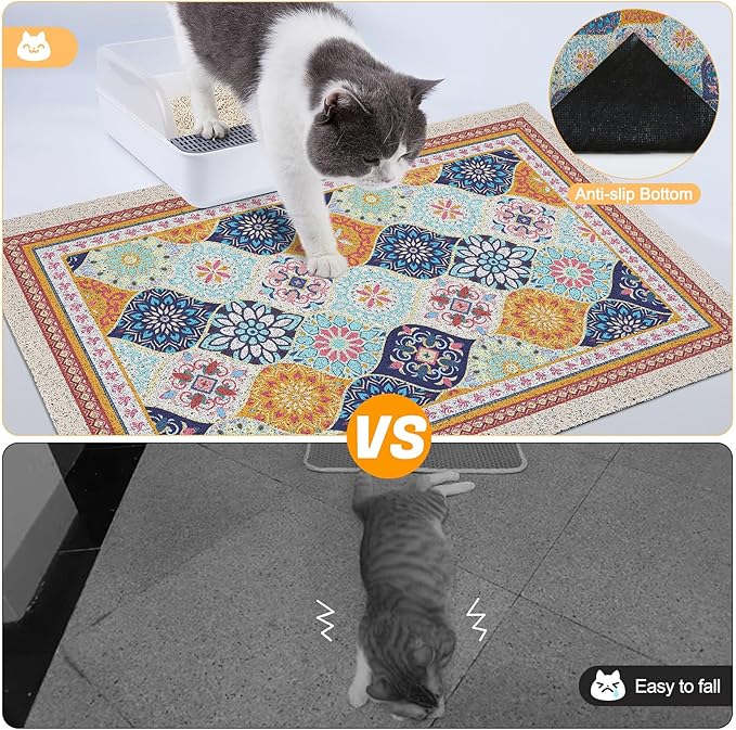 Glittme Cat Litter Mat with Non-Slip Bottom Litter Box Mat 24"X15" Litter Trapping Mat Easy to Clean Washable Cat Food Mat for Kitty,S