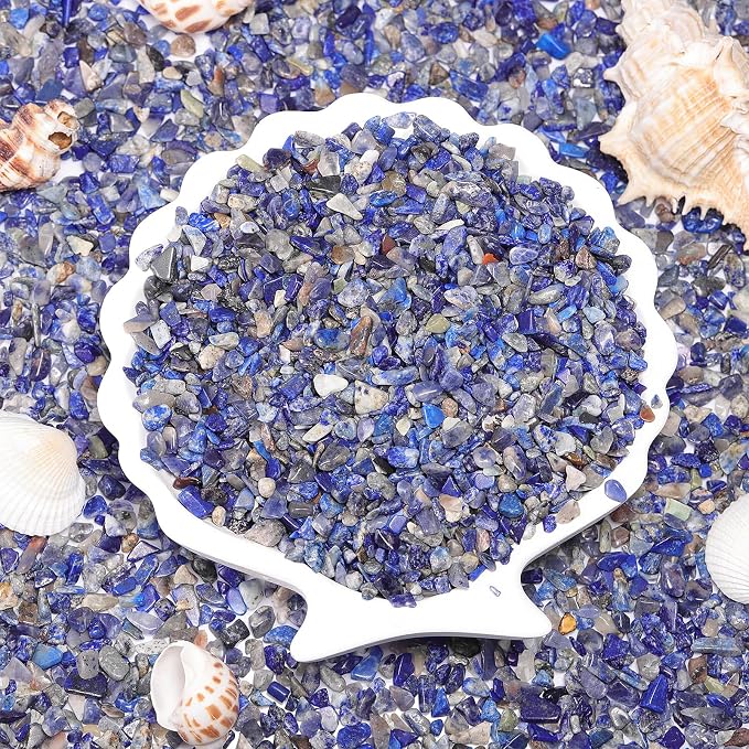 1LB Crystal Chips Stone Lapis Lazul 3-5mm Mini Decorative Rock | Crushed Crystal Quartz Bulk,Irregular Polished Rocks for Fish Tank,Vases Filler,Succulent Plants Decor,Aquarium Gravel Rocks