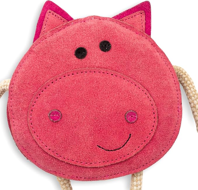 Fuzzl Eco Leather Pickles Pig Natural and Tough Dog Toys - Long Lasting Chew Toys for Aggressive Chewers - Strong Dog Toy for Dogs and Puppy