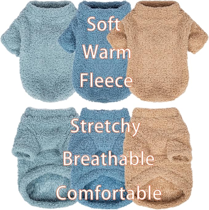 Dog Sweater, 3 Pack Sweaters for Small Dogs Girl, Dog Clothes for Medium Dogs Male or Boy, Ultra Soft and Warm Puppy Coat for Winter Christmas (Small, Light Blue+Blue+Khaki)