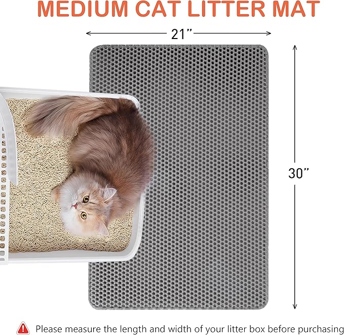 Cat Litter Mat for Litter Box, 30"×21" Double Layer Trapping Mat, Non-Slip Water Proof Kitty Liiter Pad, Grey