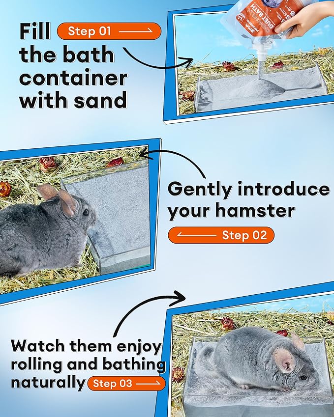 Chinchilla Dust Bath – Gentle Dusting Powder for Chinchillas, Hamsters, Gerbils & Small Pets – Natural Sand Bath for Healthy Fur – 35oz (Grey)