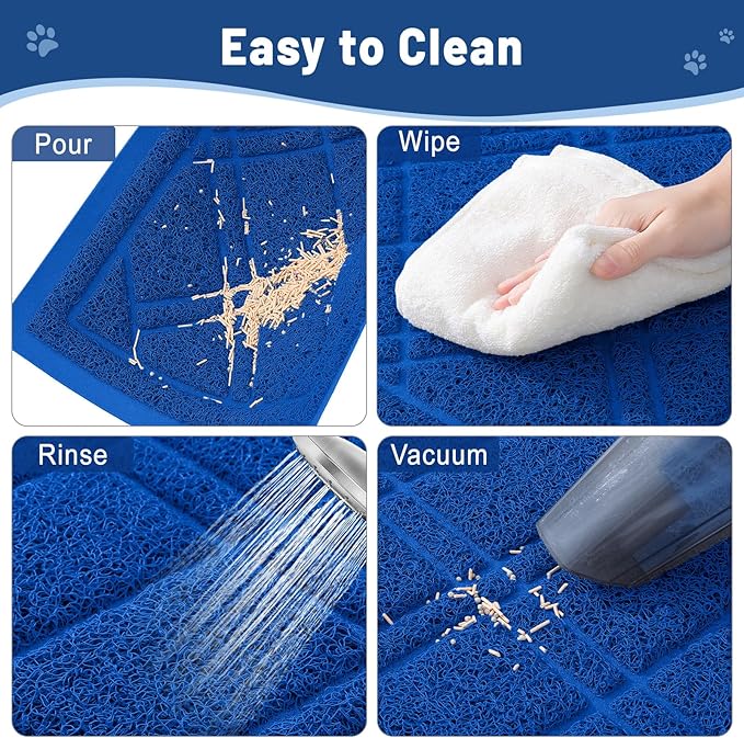 Smiry Cat Litter Box Mat 30x17, Non-Slip Water Resistant Litter Trapping Mat, Easy Clean Less Waste and Urine-Locking Cat Carpet for Indoor, Blue