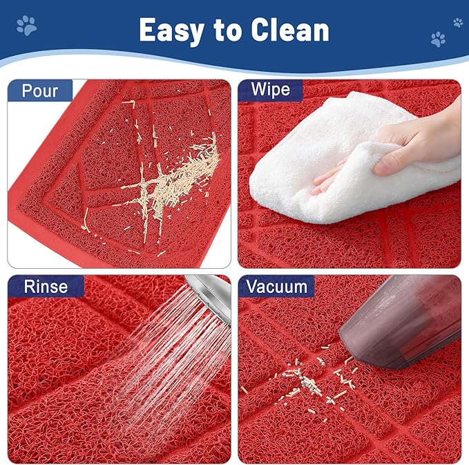 Smiry Cat Litter Box Mat 47x32, Non-Slip Water Resistant Litter Trapping Mat, Easy Clean Less Waste and Urine-Locking Cat Carpet for Indoor, Red