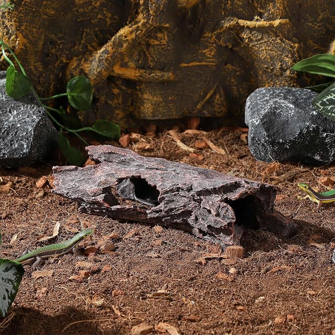 IBWell Aquarium Caves Decor Fish House for Betta Tree Log Hideout Tank Accessories Resin Simulated Hollow Trunk Reptile Shelter for Corn Snakes Lizards