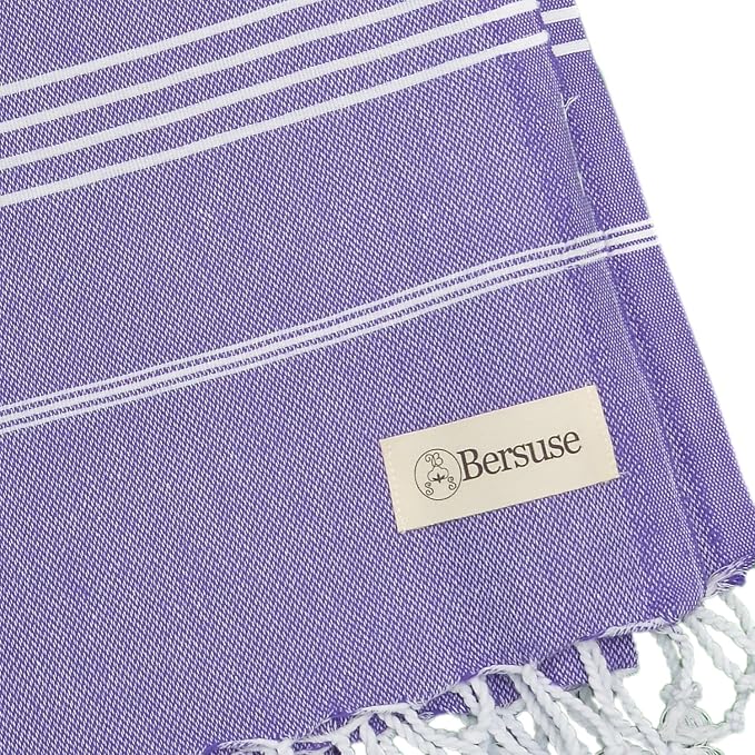 Bersuse Towels Anatolia XL Beach Blanket Throw Blanket Turkish Towel 100% Cotton Extra-Large Quick-Dry Lightweight Premium Peshtemal Towel - 61x82 Inches, Dark Purple (Set of 6)