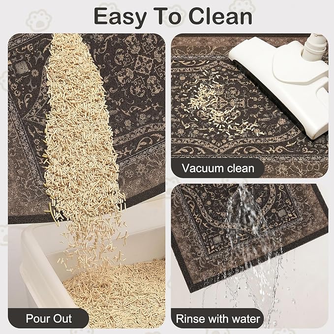 Glittme Cat Litter Mat with Non-Slip Bottom Litter Box Mat 24"X15" Litter Trapping Mat Easy to Clean Washable Cat Food Mat for Kitty,S