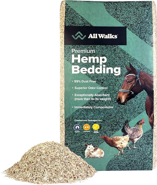 All Walks 150 Liter(30 lbs) Hemp Bedding for Chicken Coops, Hampters, Ducks, and Turkeys - 100% Natural, Superior Odor Control, Biodegradable Pet Bedding, Dust-Free - Made in USA