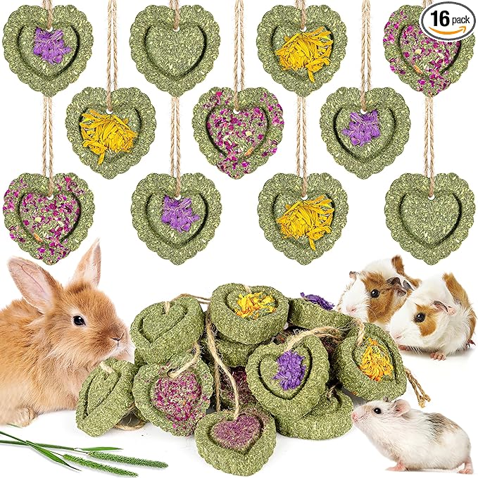 Sofier 16pcs Timothy Hay Treats Rabbit Toys Natural Treats for Guinea Pig Bunny Hamster Chinchilla Rat Handmade Rabbit Chews for Teeth