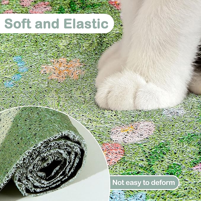 Glittme Premium Cat Litter Mat 33"x22" - Non-Slip & Waterproof Litter Trapping Mat for Litter Boxes - Soft Mesh Kitty Sand Catcher Pad Easy to Clean & Washable Floor Protector