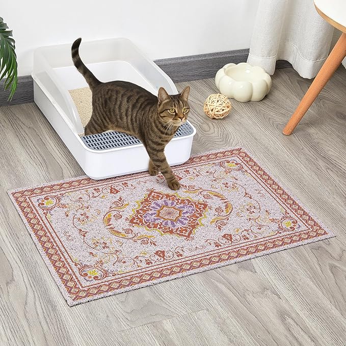 Glittme Cat Litter Mat with Non-Slip Bottom Litter Box Mat 24"X15" Litter Trapping Mat Easy to Clean Washable Cat Food Mat for Kitty,S