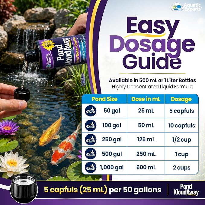Pond KloudAway Pond Water Clarifier – Clears Cloudy Pond Water, Clumps Particles for Easy Removal, 1 Liter, Aquatic Experts