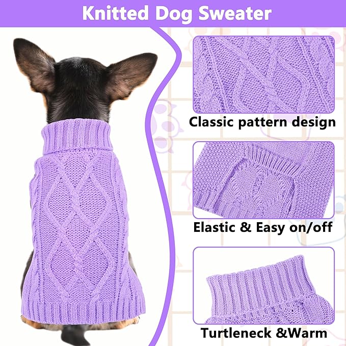Dog Sweaters for Small Dogs Winter Dog Clothes Turtleneck Puppy Sweater Warm Pet Clothes Knitted Solid Cat Sweater Dogie Outfit XS~L(Purple,XS)
