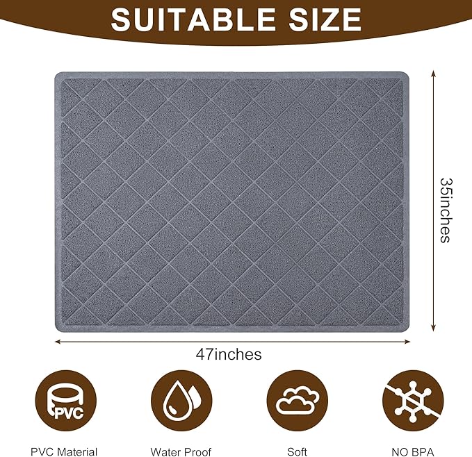 Cat Litter Mat Litter Box Mat，Litter Trapping Mat Premium Durable PVC Pad, 47 x 35 Inches Kitty Litter Box, Easy to Clean，Non-Slip，Urine Waterproof