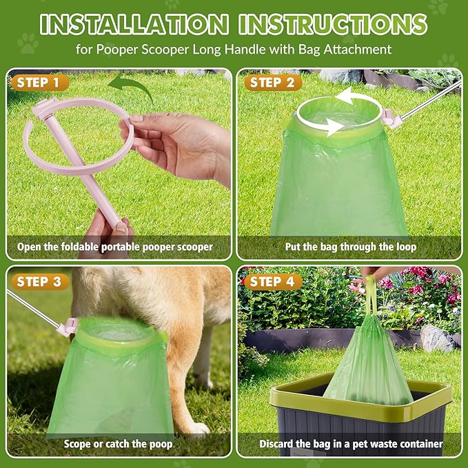 Dog Pooper Scooper, 43" Extendable Pooper Scooper Long Handle with Bag Attachment(120pcs), Portable Poop Scoop for Small Medium Large Dogs, No Touch Avoid Bending Over, Suit for Yard, Park, Wild,City