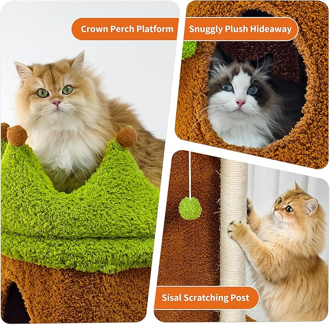 Modern Cat Tree Tower: 73.6” Tall Cat Tree for Indoor Cats Large Adult with Sisal Scratching Post - Extra Large Heavy Duty Wooden Green Cat Tree with Plush Condo
