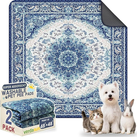 Washable Pee Pads for Dogs, Reusable Puppy Potty Training Pads, Ultra-Absorbent Thick Waterproof Leak-Proof Non-Slip Pads & Mat for Crate, Playpen, Floor, Whelping & Housebreaking , 2 Pack 48"x48"