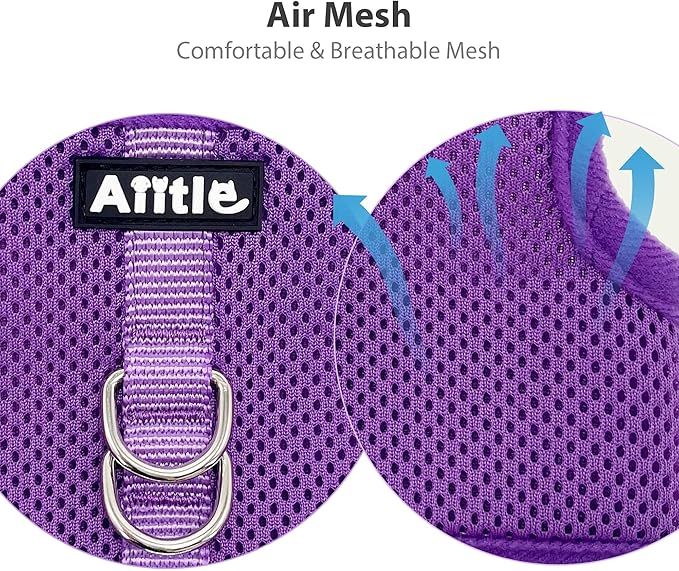 AIITLE Adjustable Rabbit and Leash Set - Lightweight & Portable, Padded Vest with Magic Tape Design, Indoor/Outdoor Use (Training, Hiking) - Fits Hamsters, Rats, Iguanas, Puppies, Cats, Purple M
