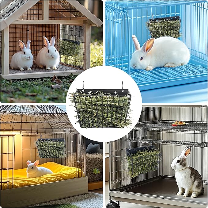 Rabbit Hay Feeder, with Heavy-Duty Metal Frame， Hay Holder for Rabbits - for Rabbits， Bunny, Guinea Pigs, Chinchillas， 9.6x4.5x6.3 inch