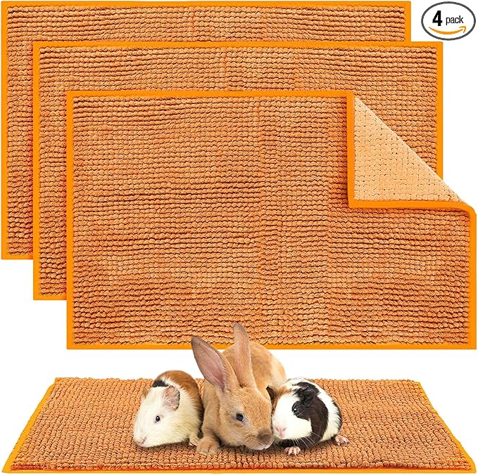 Amylove 4 Pcs Guinea Pig Cage Liner Washable Fleece Pee Pads Pet Dog Cat Bedding Training Mat for Small Animal Guinea Pig Puppy Bunny Hamster(16 x 24 Inch,Rectangular,Orange)