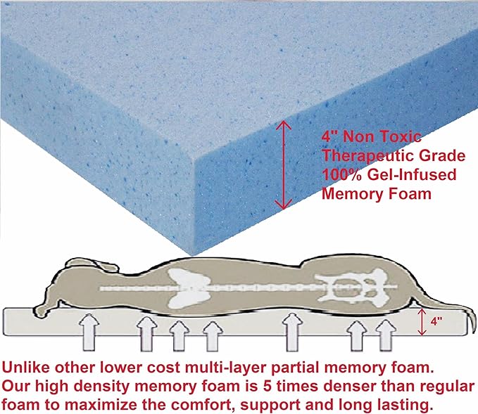 Dogbed4less XL Orthopedic Gel Infused Cooling Memory Foam Dog Bed for Medium to Large Pet and Strong Waterproof Liner, Durable Washable Mirco-Suede Khaki External Cover, 47X29X4 Inches